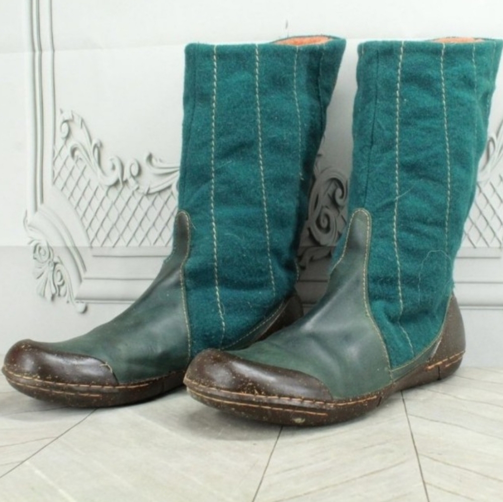 CLEARANCE 90s FLY London UK designer mid-calf  leather Vtg wool boots  Rare